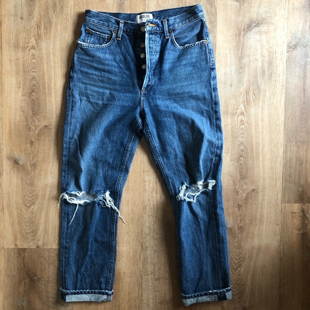 Naturally distressed Agolde Riley High Rise Jean / size 27 - Picture 4 of 15